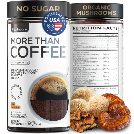 Mushroom Coffee   9 Mushroom Adaptogen Mix   Lion's Mane Chaga Turkey Tail Reishi Shiitake   Instant Coffee Powder for Gut Health Immunity Energy Brain Boost   No GMO Sugar Free Keto Friendly