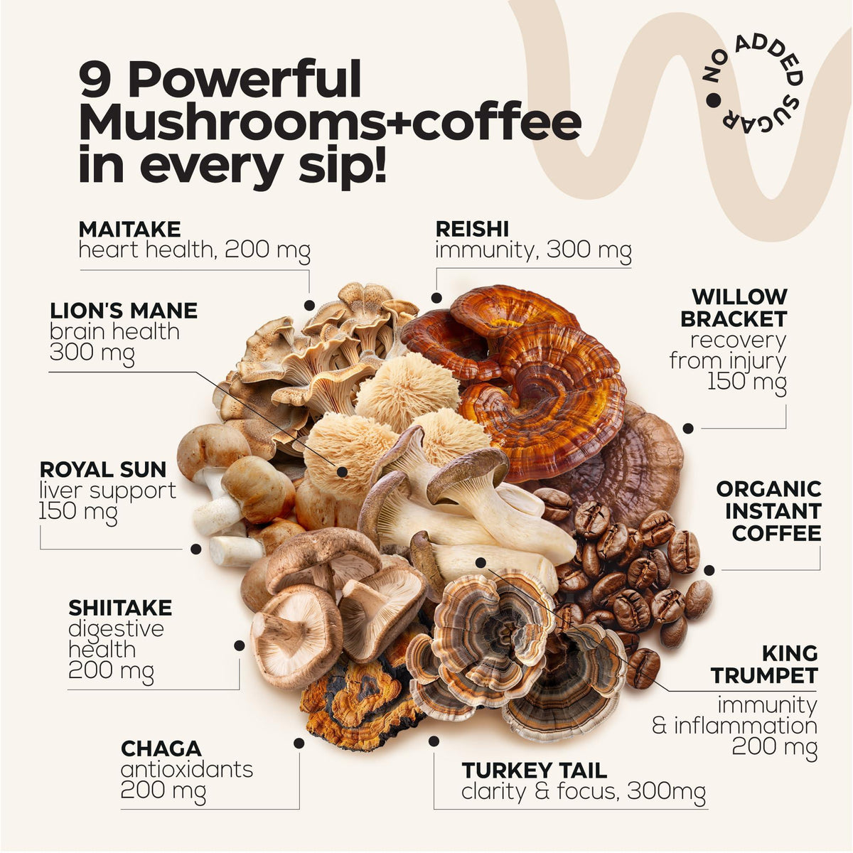 Mushroom Coffee   9 Mushroom Adaptogen Mix   Lion's Mane Chaga Turkey Tail Reishi Shiitake   Instant Coffee Powder for Gut Health Immunity Energy Brain Boost   No GMO Sugar Free Keto Friendly